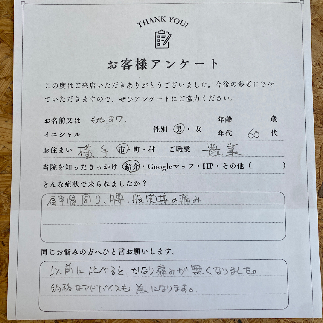 肩甲骨、腰痛、股関節の痛みの患者様のアンケート | 横手市の鍼灸院杉沢はりきゅう院健康美人